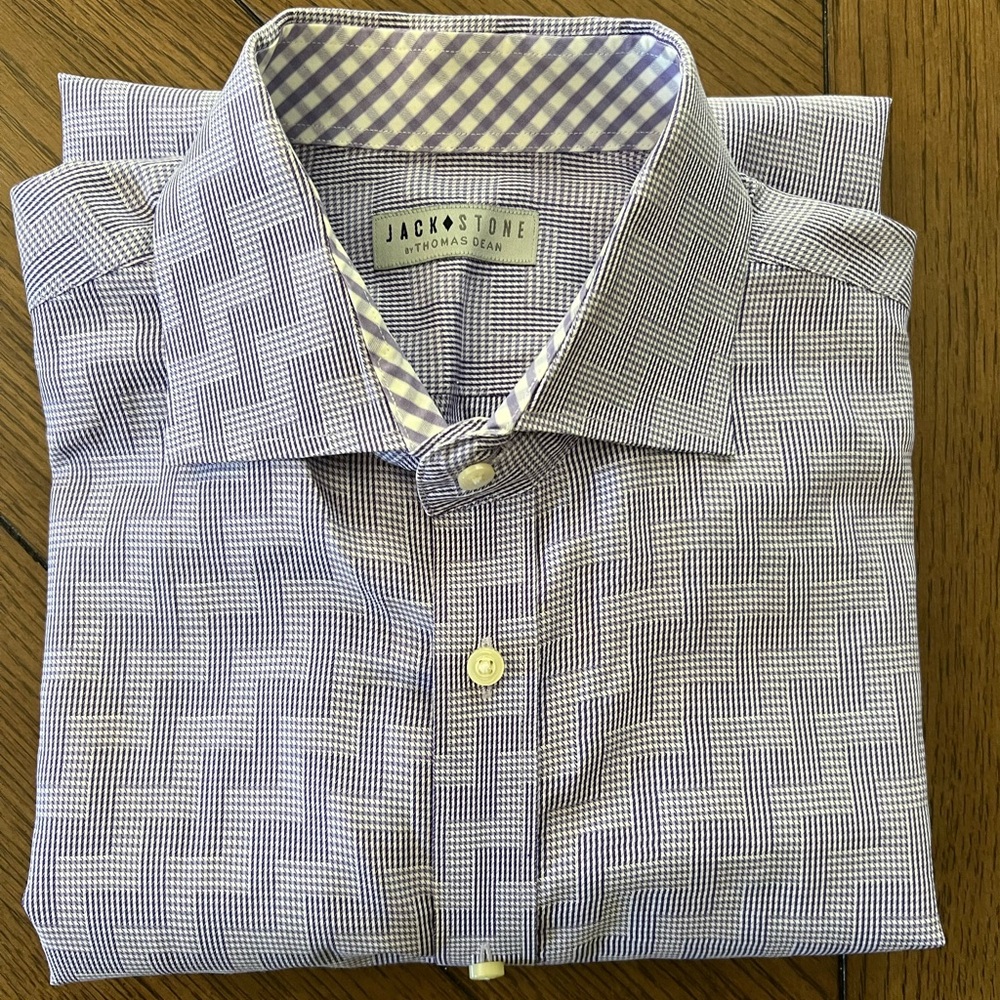 Jack Stone by Thomas Dean Lavender Geometric Flip Cuff‎ Mens Shirt Size Large